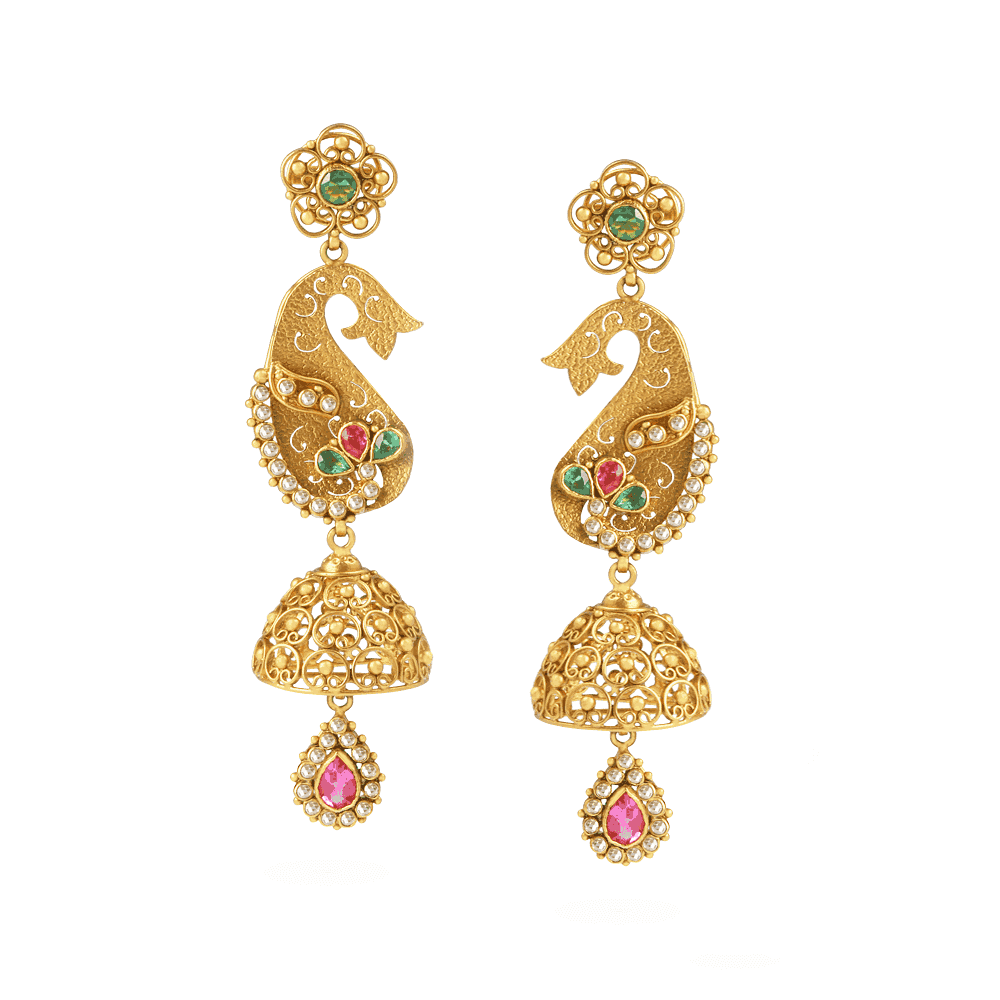 22ct Gold Peacock Jali Earrings 22794 - 22ct Gold Peacock Jali Earrings