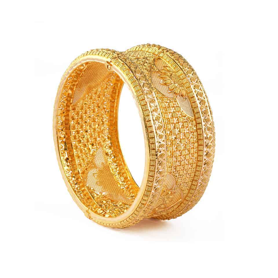 22ct Gold Filigree Jali Kada Bangle 24746 - 22ct Gold Filigree Jali Kada Bangle