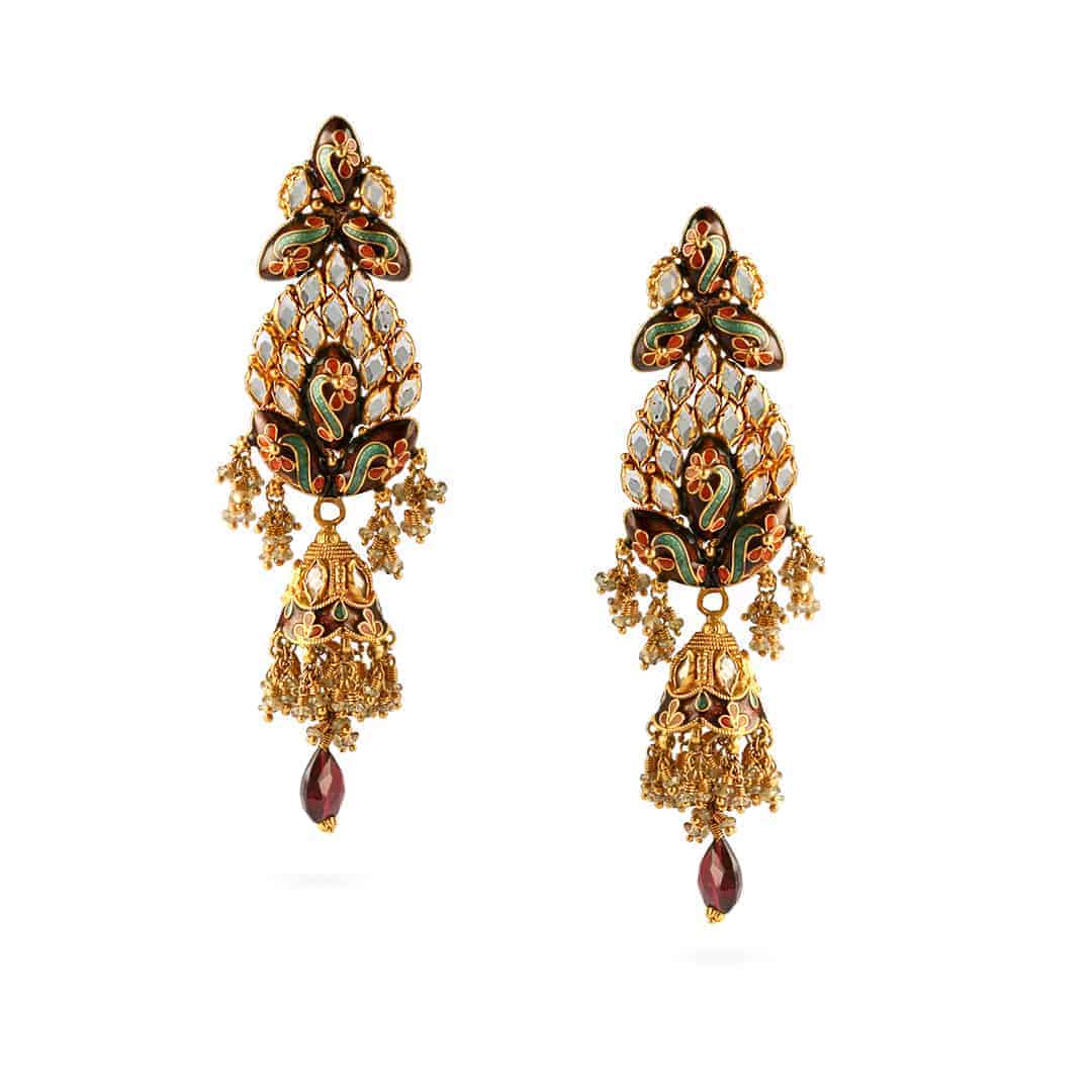 22ct Gold Meenakari Splendour Earrings 13017 - 22ct Gold Meenakari Splendour Earrings