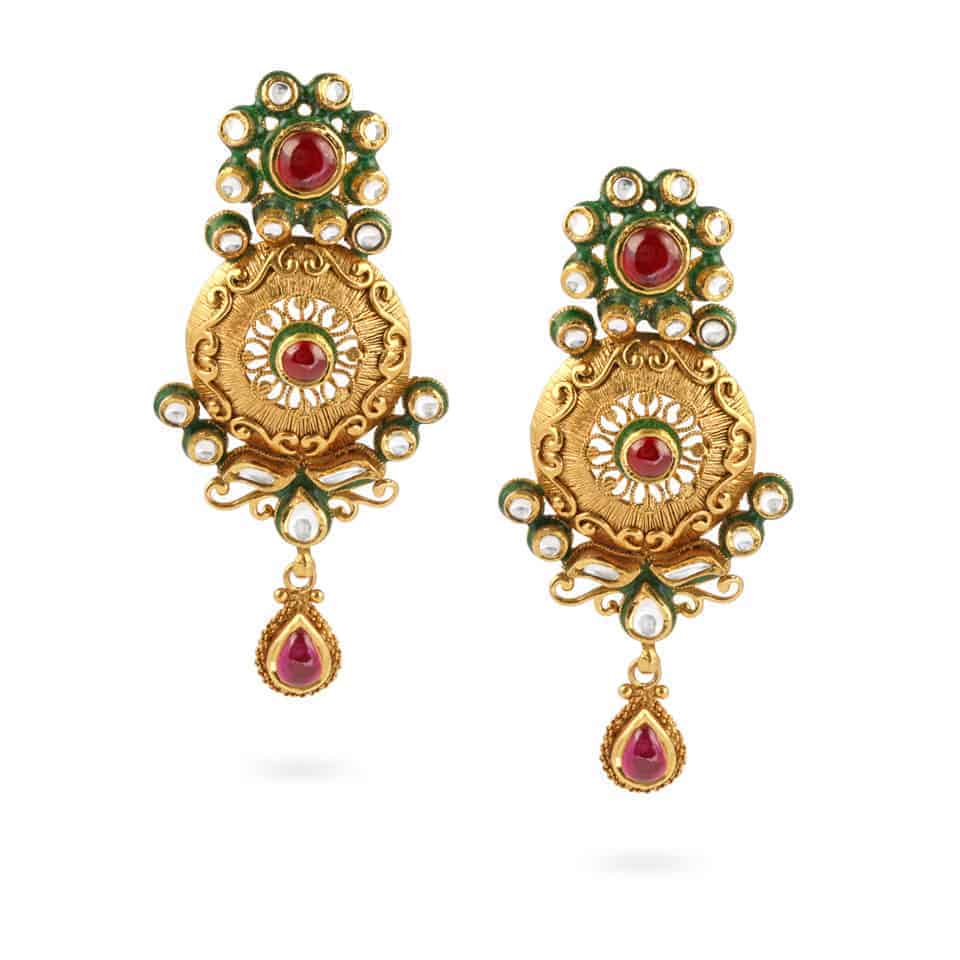 22ct Gold Kundan Earrings 21012 - 22ct Gold Kundan Earrings