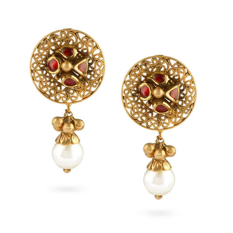 22ct Gold Kundan Earrings 22554 - 22ct Gold Kundan Earrings