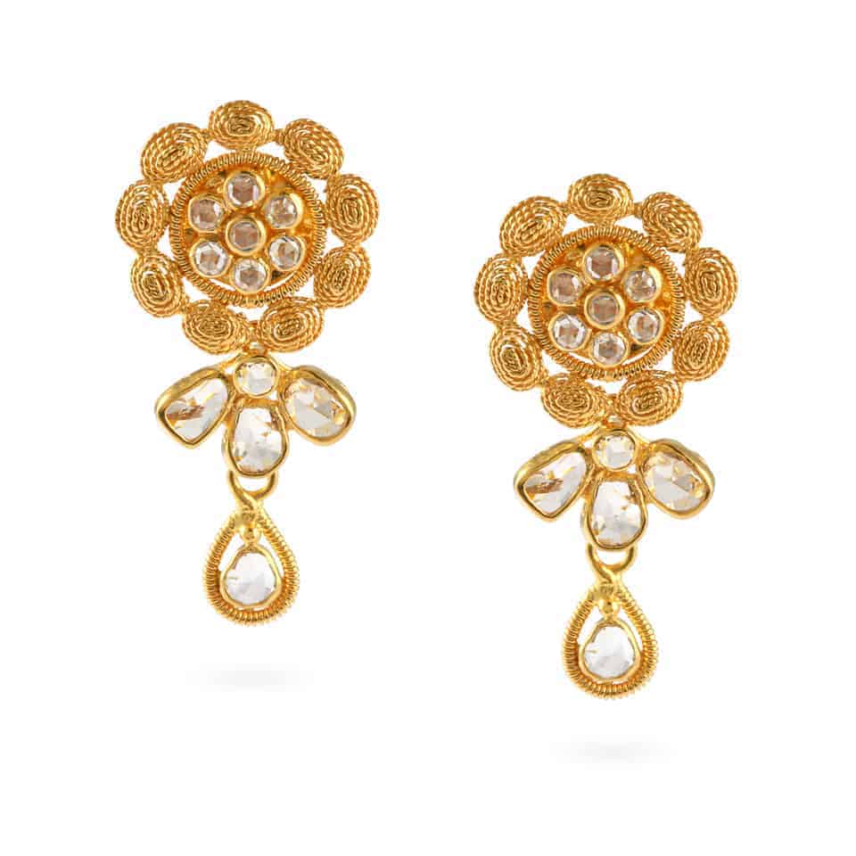 Diya 22ct Gold Uncut Polki Earrings 23663 - Diya 22ct Gold Uncut Polki Earrings