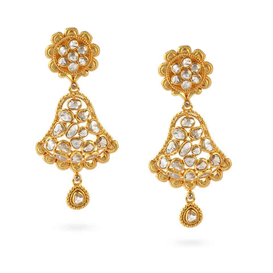 Diya 22ct Gold Uncut Polki Diamond Earrings 23669 - Diya 22ct Gold Uncut Polki Diamond Earrings