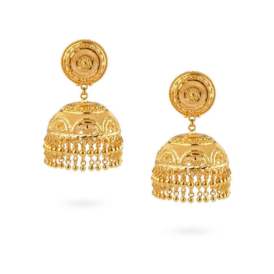 Jali 22ct Gold Filigree Jhumka Earring - £2375.00 (SKU:24463)