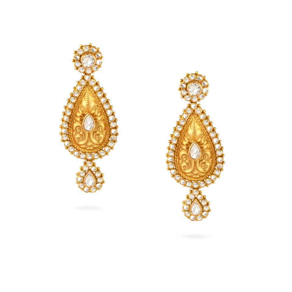 22ct Uncut Polki Stone Earrings 24590 - 22ct Uncut Polki Stone Earrings