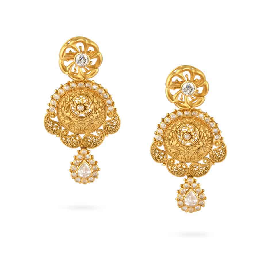 22ct Uncut Polki Stone Earrings 24594 - 22ct Uncut Polki Stone Earrings