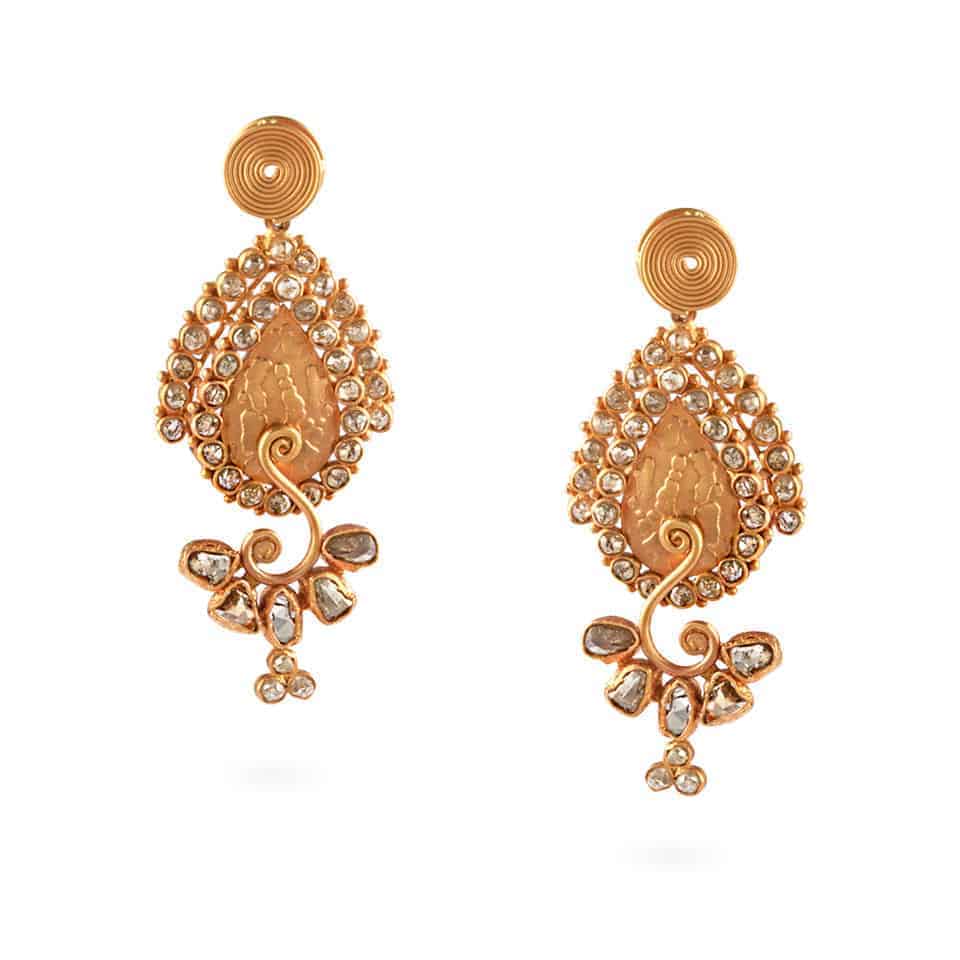 Diya 22ct Uncut Polki Diamond Earrings 23678 - Diya 22ct Uncut Polki Diamond Earrings