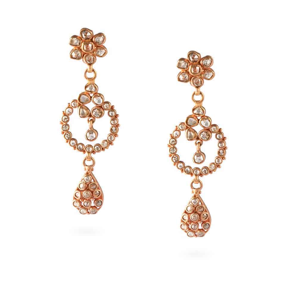 Diya 22ct Uncut Polki Diamond Earrings 23695 - Diya 22ct Uncut Polki Diamond Earrings