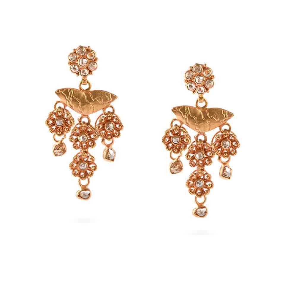 Anusha 22ct Uncut Polki Diamond Earrings 23699 - Anusha 22ct Uncut Polki Diamond Earrings