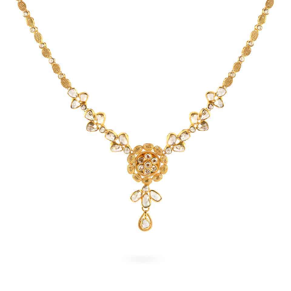 Diya 22ct Gold Uncut Polki Diamond Necklace 23661 - Diya 22ct Gold Uncut Polki Diamond Necklace