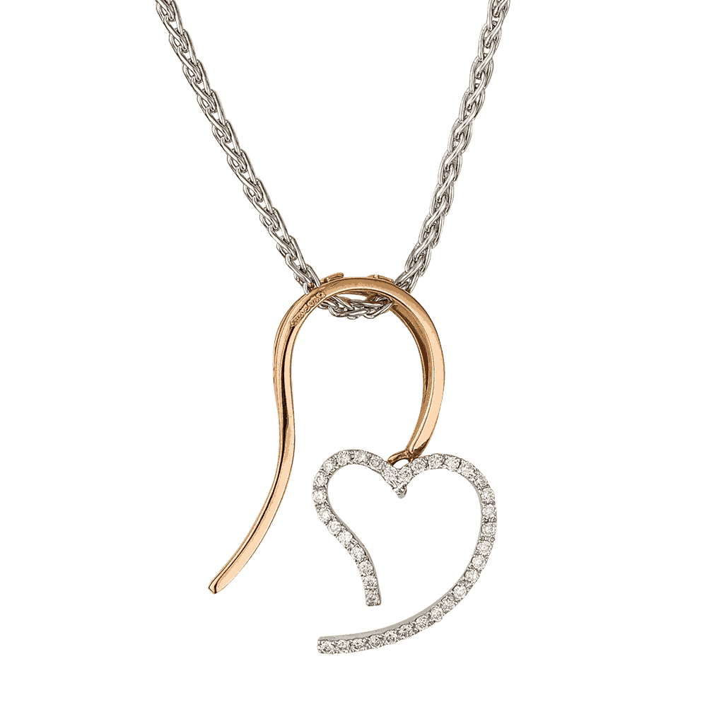 18ct White Gold Diamond Rose Heart Pendant 5602 - 18ct White Gold Diamond Rose Heart Pendant