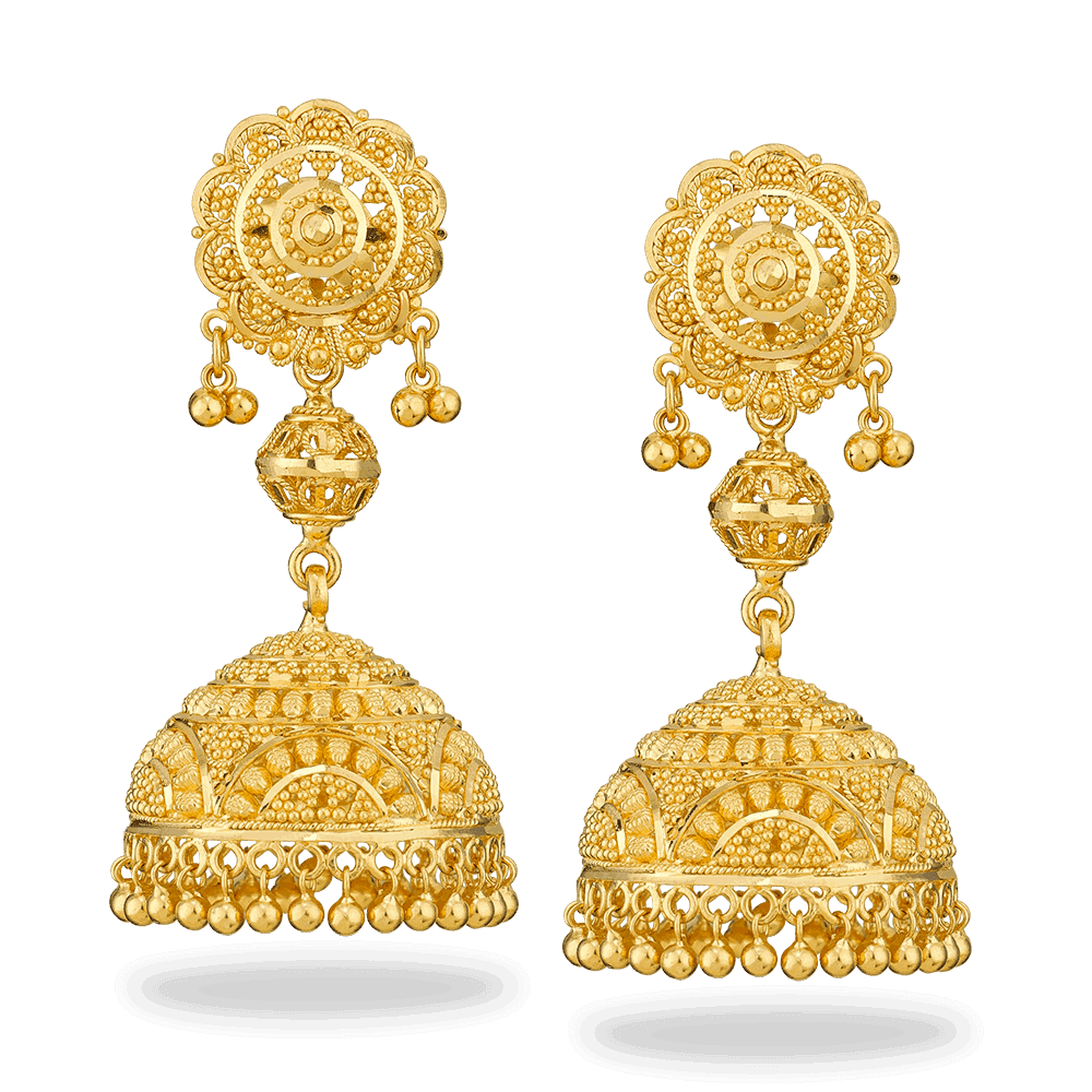 22ct Gold Jumkha Earrings 26822 - 22ct Gold Jumkha Earrings