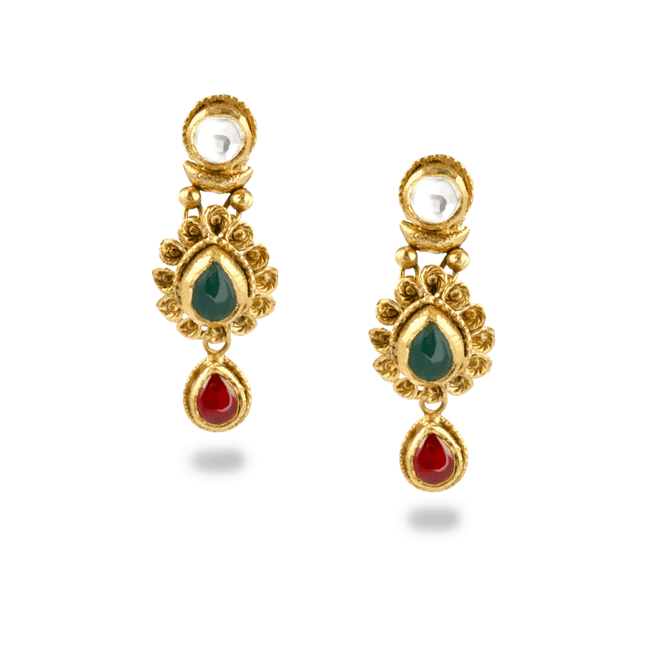 22ct Gold Kundan Earrings - £909.00 (SKU:23968)