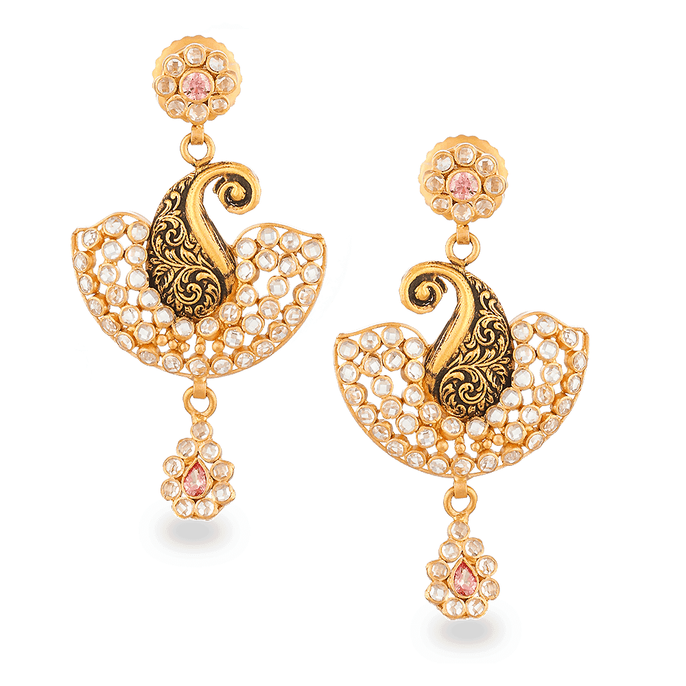 Anusha 22ct Gold Polki Diamond Earrings 26487 - Anusha 22ct Gold Polki Diamond Earrings