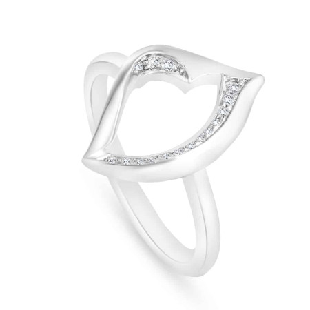 Vinyasa Natural White Gold and Diamond Hollow Ring