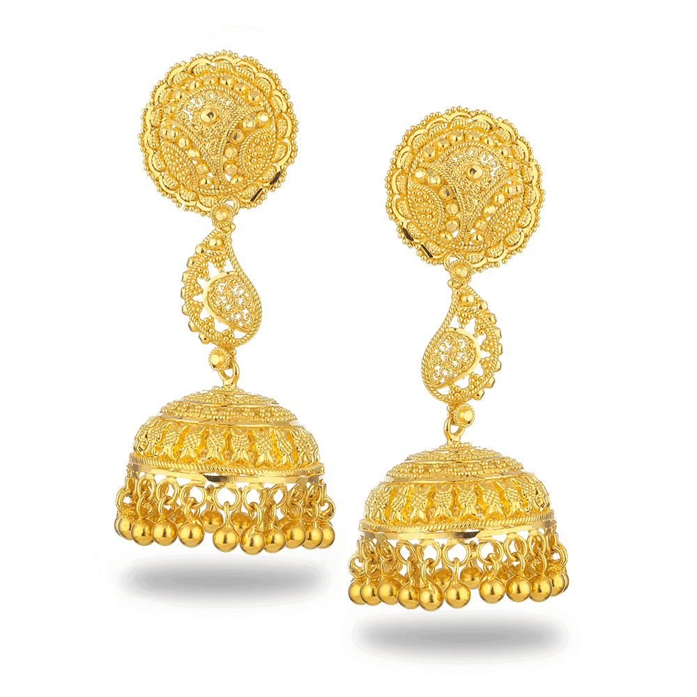 Jali 22ct Gold Filigree Jumkha Earring 26126 - Jali 22ct Gold Filigree Jumkha Earring