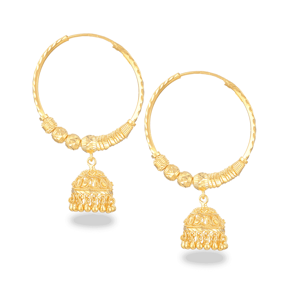 22ct Gold Hoop Earrings With Droplet - 22ct Gold Hoop Earrings With Droplet