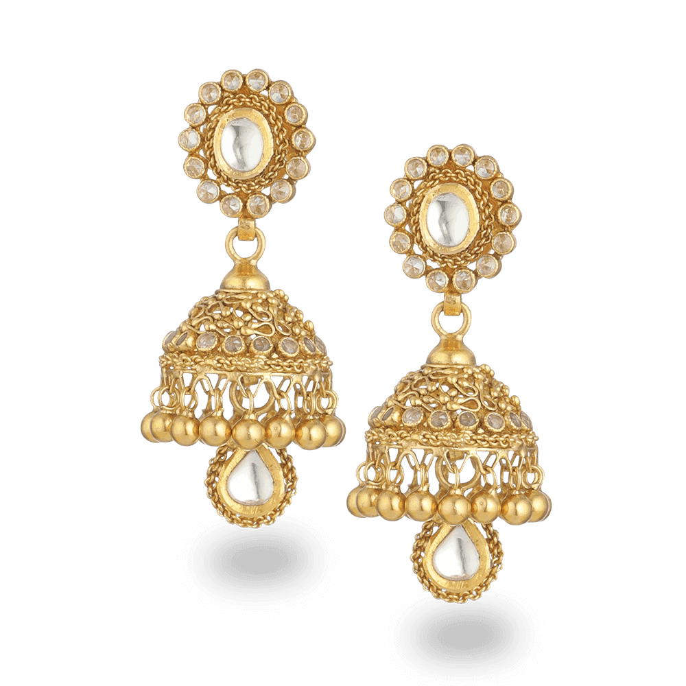 22ct Gold Armari Jhumka Earrings 27567 - 22ct Gold Armari Jhumka Earrings