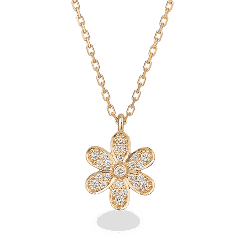 18ct Yellow Gold Diamond Flower Necklace 27738 - 18ct Yellow Gold Diamond Flower Necklace