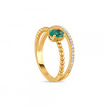 18ct Yellow Gold Ladies Diamond With Emerald Ring | Size M