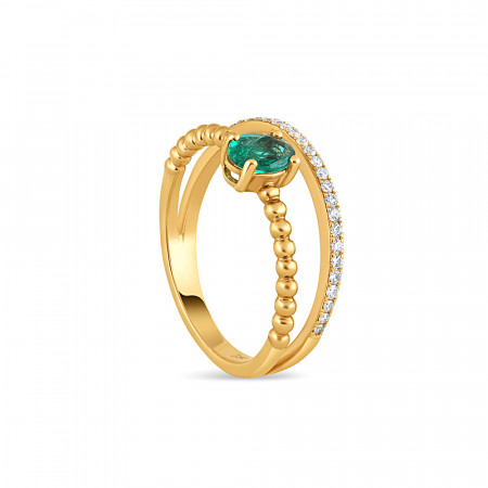 18ct Yellow Gold Ladies Diamond With Emerald Ring | Size M