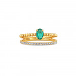 18ct Yellow Gold Ladies Diamond With Emerald Ring | Size M