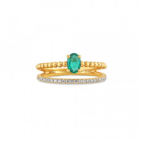 18ct Yellow Gold Ladies Diamond With Emerald Ring | Size M
