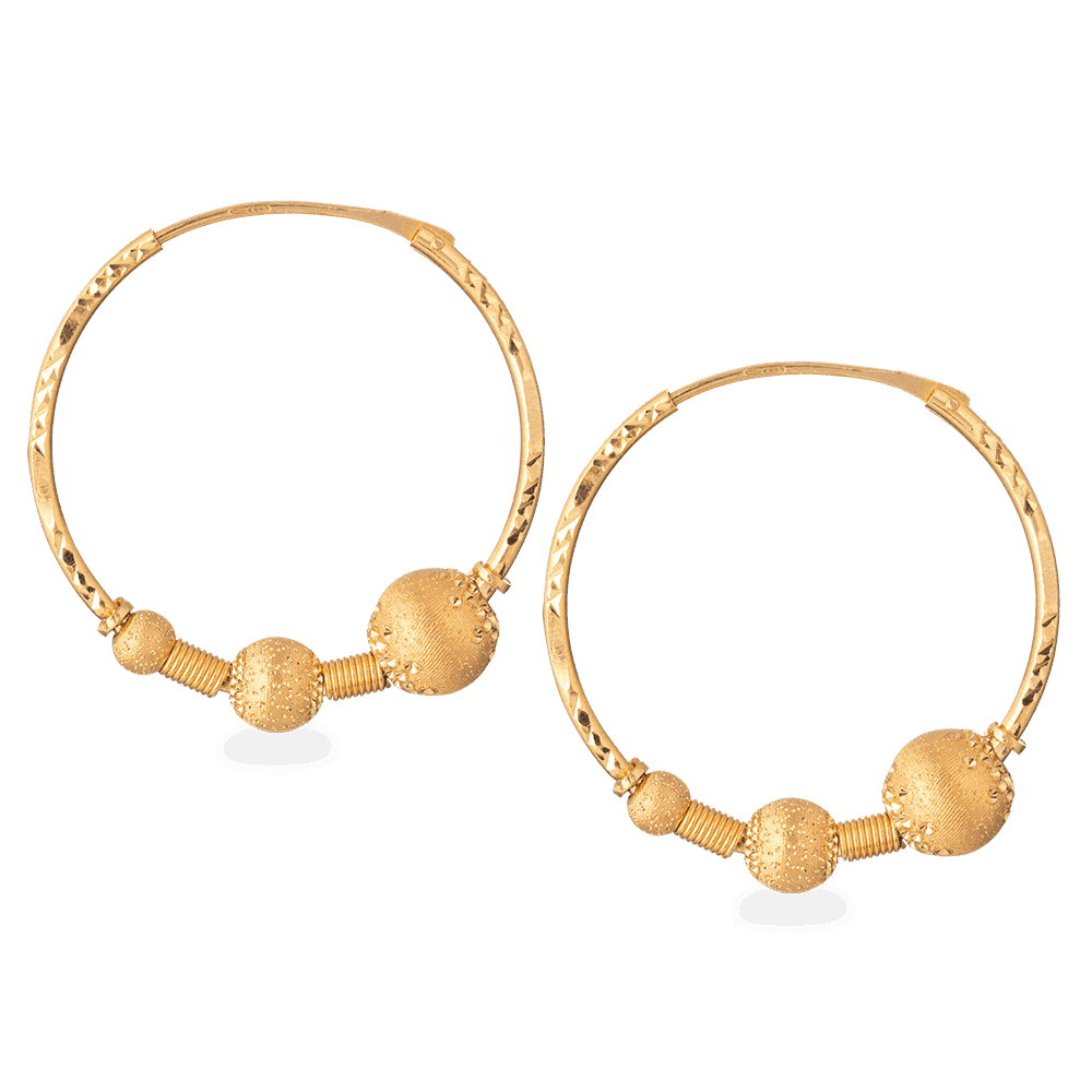22ct Indian Gold Ball Hoop Earring
