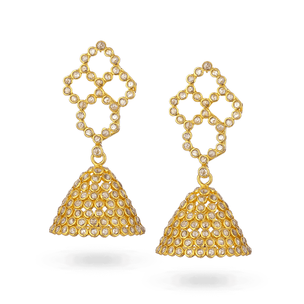 Diya 22ct Gold Uncut Polki Diamond Bridal Earrings 31001 - Diya 22ct Gold Uncut Polki Diamond Bridal Earrings