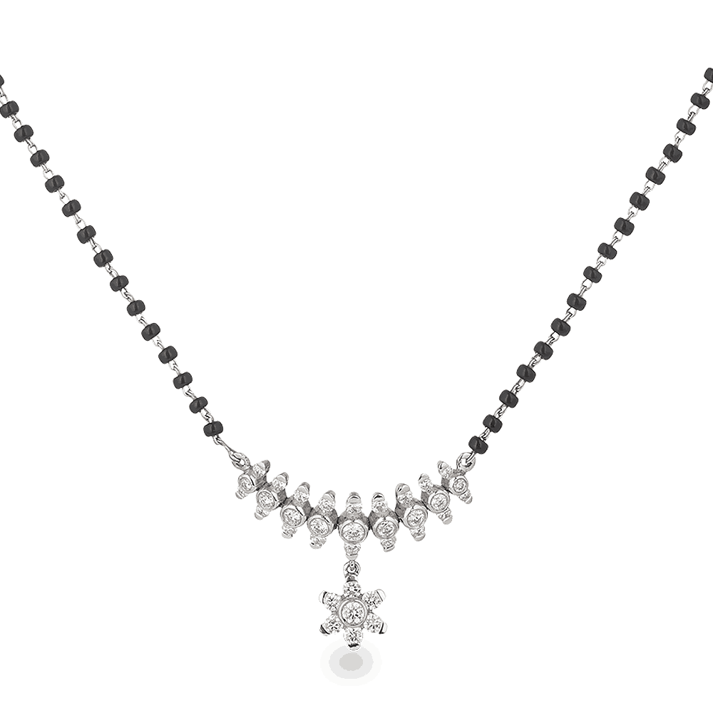 18ct White Gold, Black Beaded Mangalsutra with Diamond 21257 - 18ct White Gold, Black Beaded Mangalsutra with Diamond