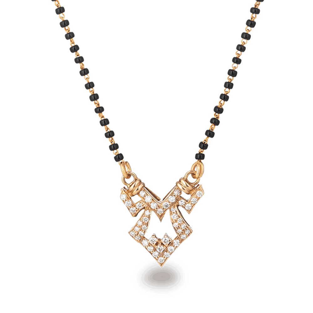 18ct Rose Gold, Black Beaded Mangalsutra with Diamonds 2745 - 18ct Rose Gold, Black Beaded Mangalsutra with Diamonds