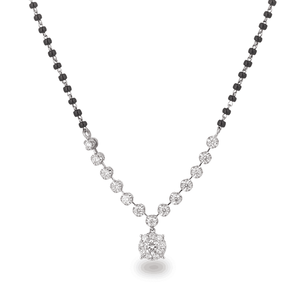 18ct White Gold, Black Beaded Mangalsutra with Diamonds 28455 - 18ct White Gold, Black Beaded Mangalsutra with Diamonds