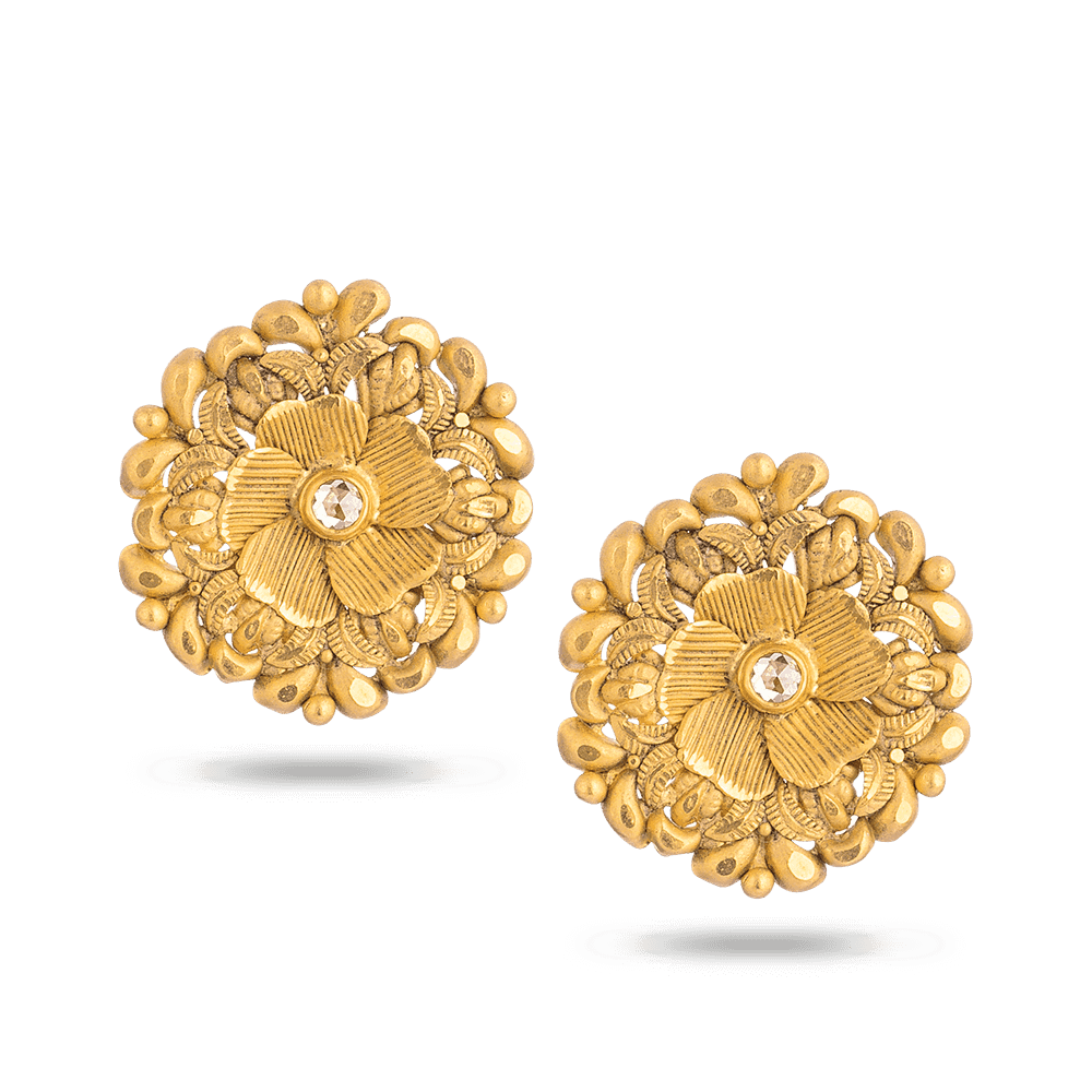 22 Carat Gold Earring With Antique Finish 28726 - 22 Carat Gold Earring With Antique Finish