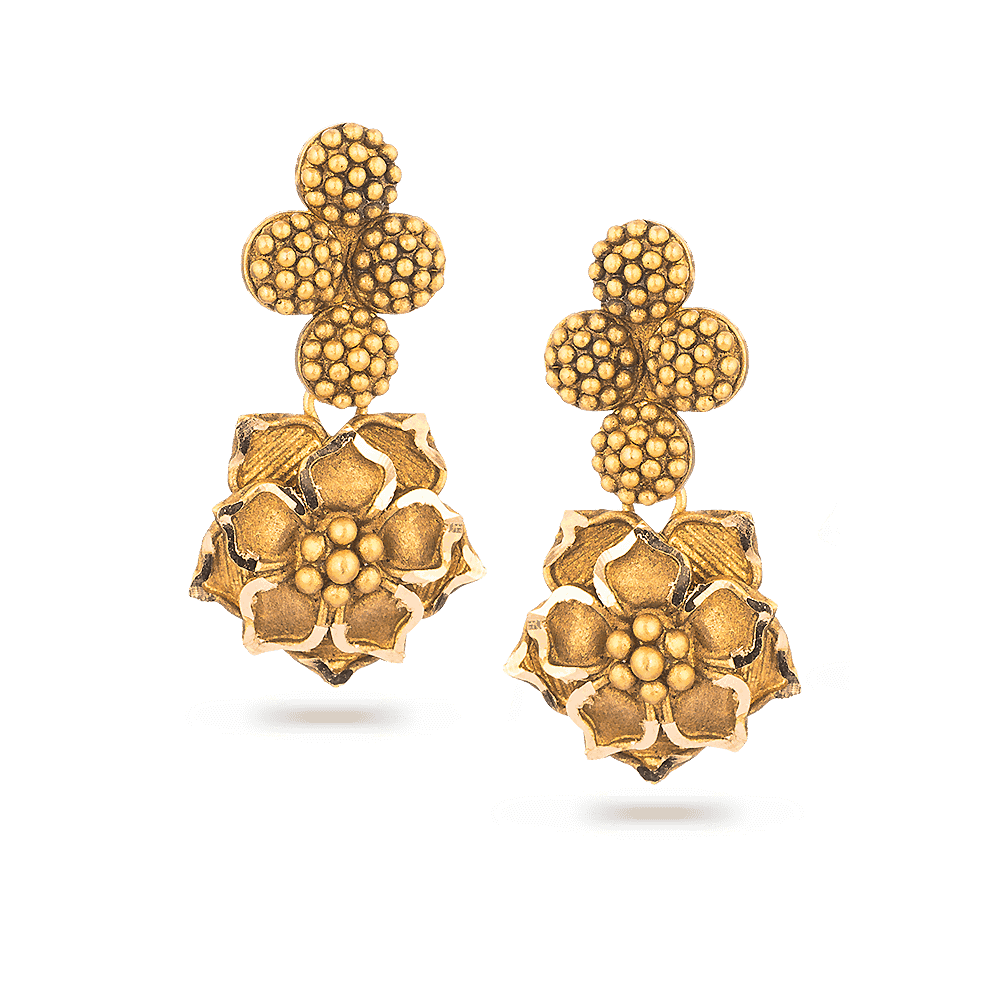 22 Carat Gold Earring With Antique Finish 28730 - 22 Carat Gold Earring With Antique Finish