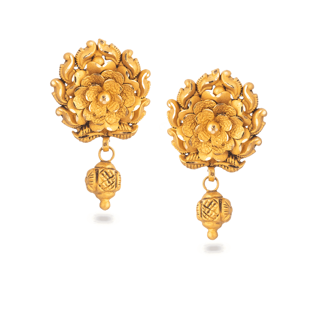 22 Carat Gold Earring With Antique Finish 28736 - 22 Carat Gold Earring With Antique Finish