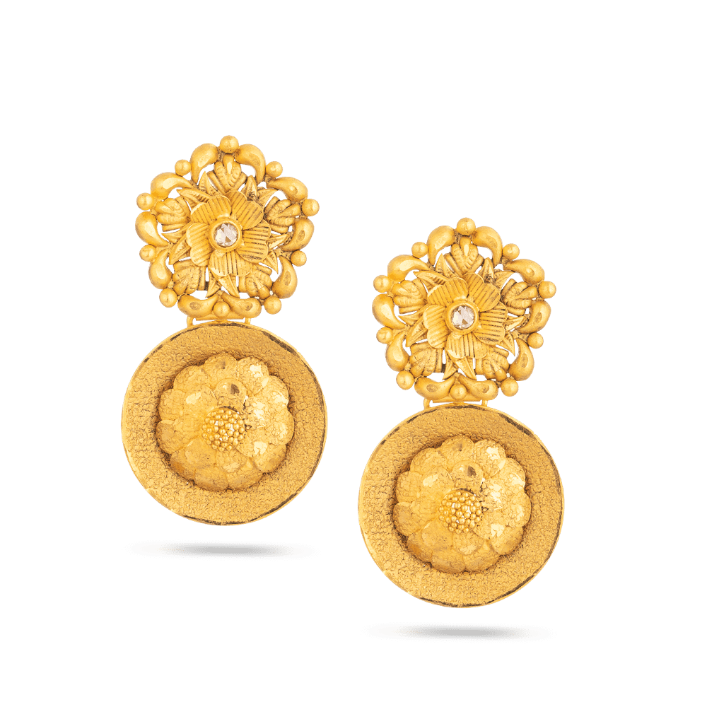 22 Carat Gold Earring With Antique Finish 28737 - 22 Carat Gold Earring With Antique Finish