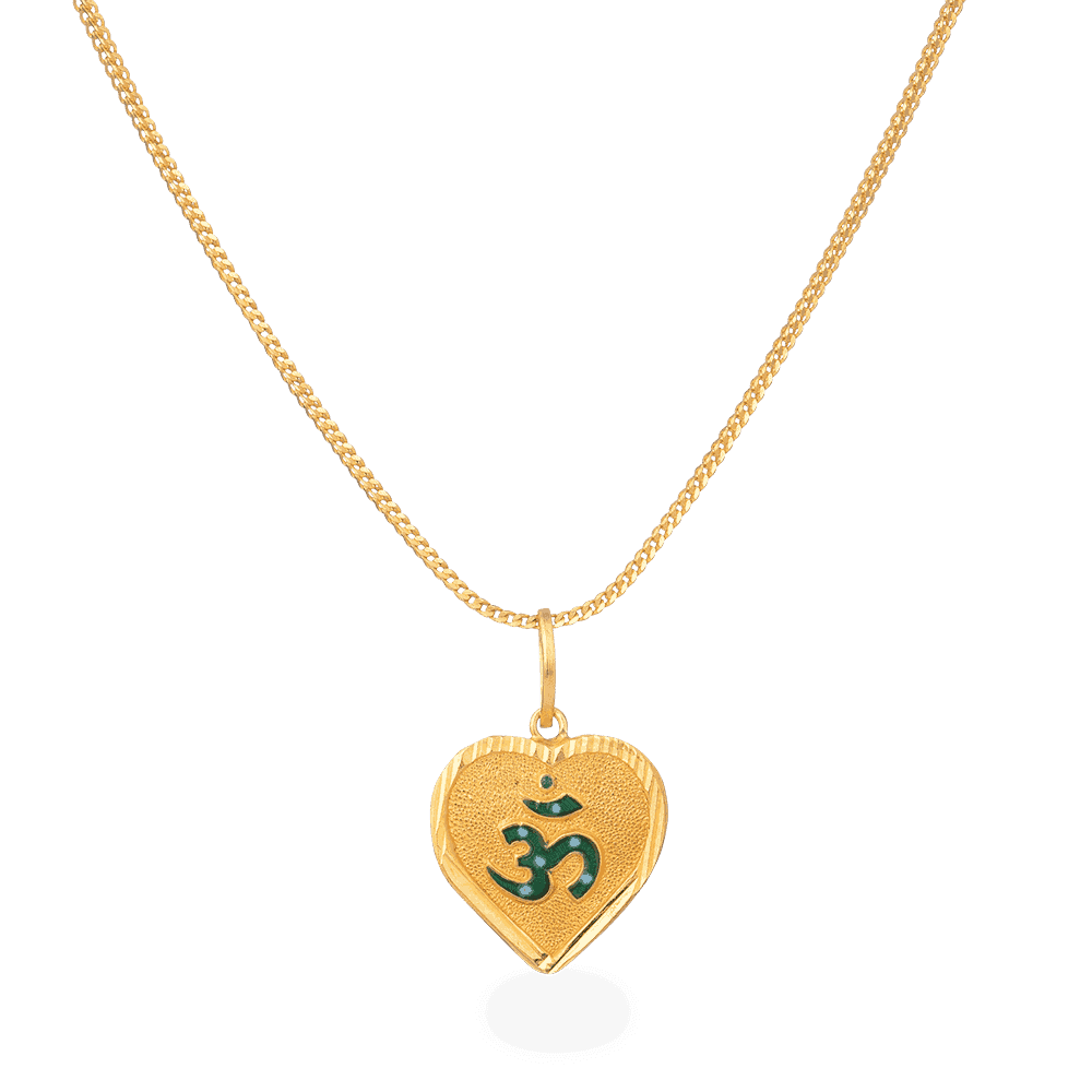 22ct Gold Heart Shaped Om Enameled Pendant 6050 - 22ct Gold Heart Shaped Om Enameled Pendant