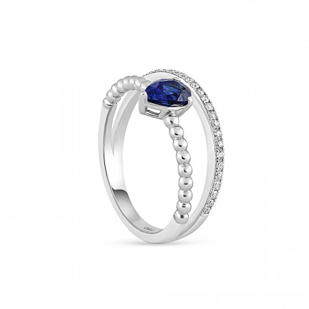 18ct White Gold Diamond Ring With Sapphire | Size M