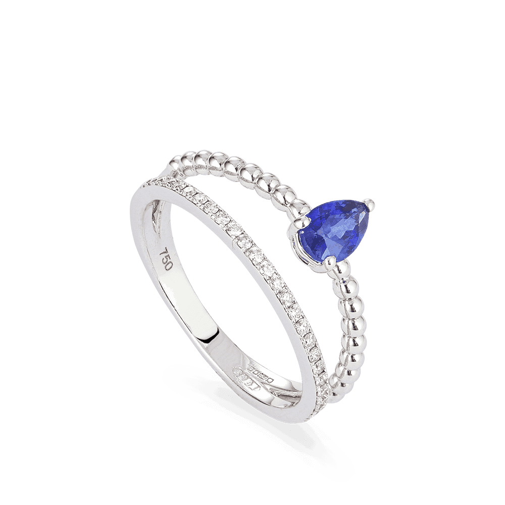 18kt White Gold Diamond Ring With Sappihire 27744 - 18kt White Gold Diamond Ring With Sappihire