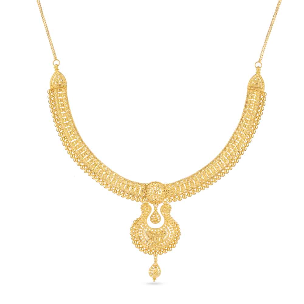 22 Ct Gold Jali Choker Necklace with a Drop Pendant 30803 - 22 Ct Gold Jali Choker Necklace with a Drop Pendant