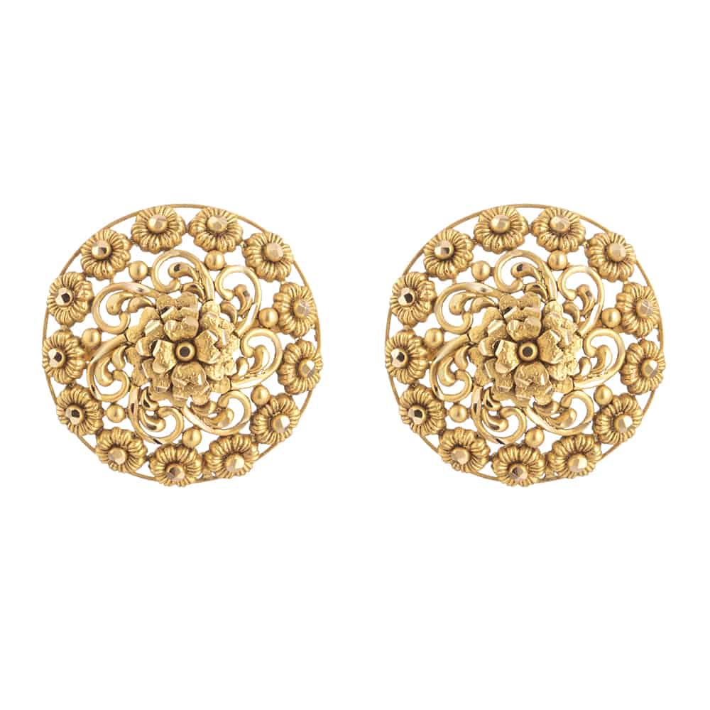 22 Carat Gold Earring With Antique Finish 31096 - 22 Carat Gold Earring With Antique Finish