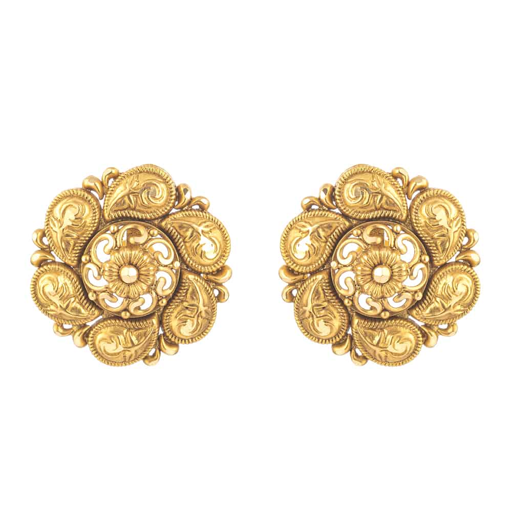 22 Carat Gold Earring With Antique Finish 31167 - 22 Carat Gold Earring With Antique Finish