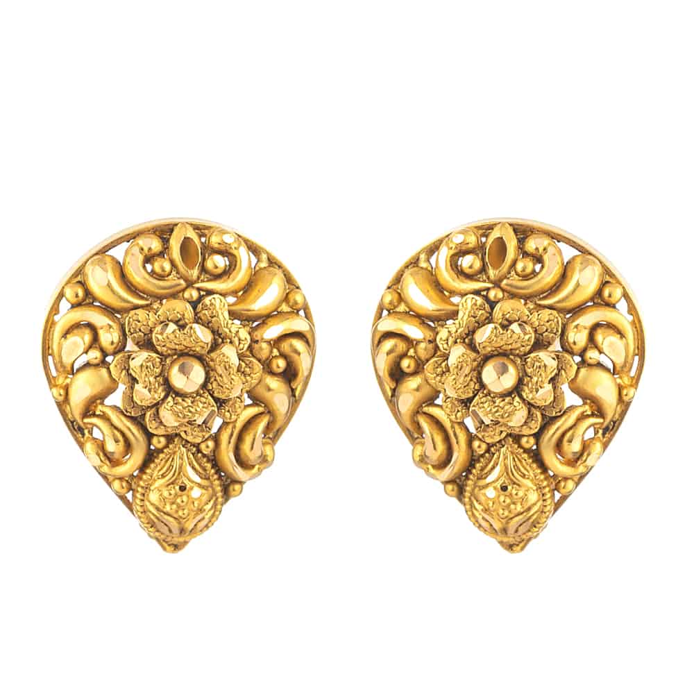 22 Carat Gold Earring With Antique Finish 31169 - 22 Carat Gold Earring With Antique Finish