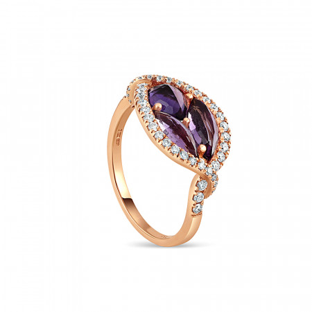 18kt Rose Gold Diamond with Amathyst Rings UK | Size M