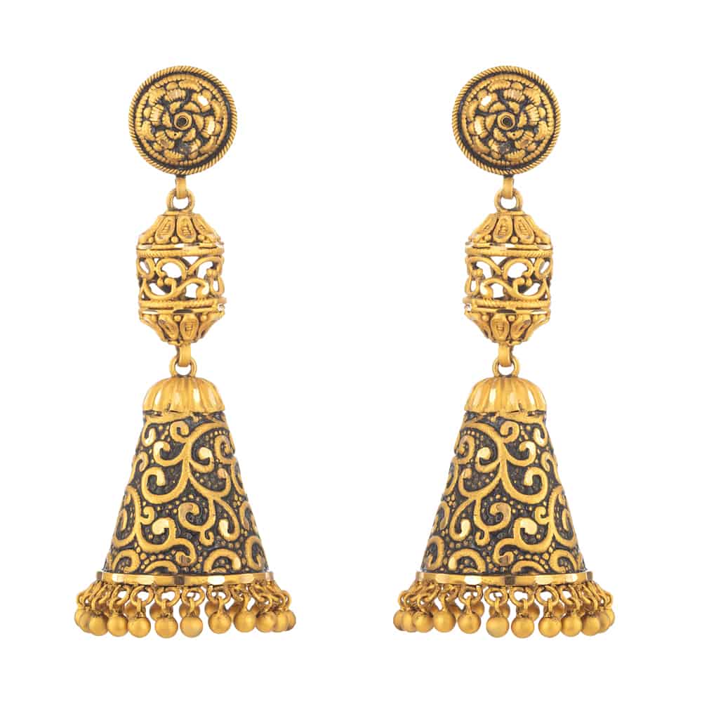 22 Carat Gold Earring With Antique Finish 31170 - 22 Carat Gold Earring With Antique Finish