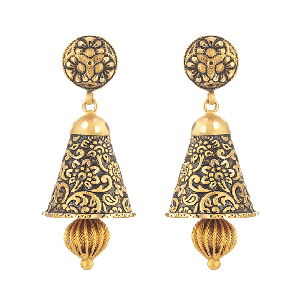 22 Carat Gold Earring With Antique Finish 31171 - 22 Carat Gold Earring With Antique Finish