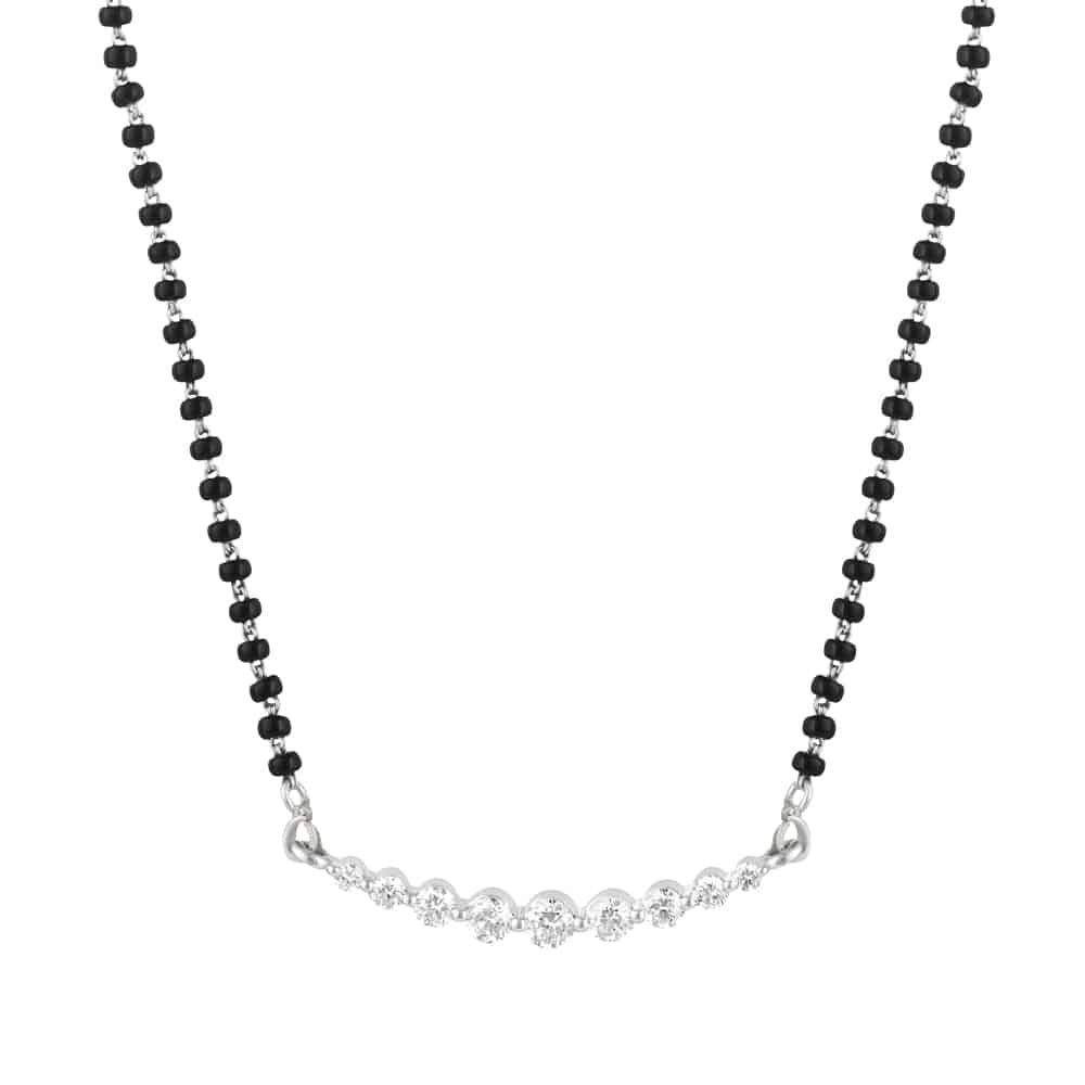 18ct White Gold, Black Beaded Mangalsutra with Diamonds 31871 - 18ct White Gold, Black Beaded Mangalsutra with Diamonds