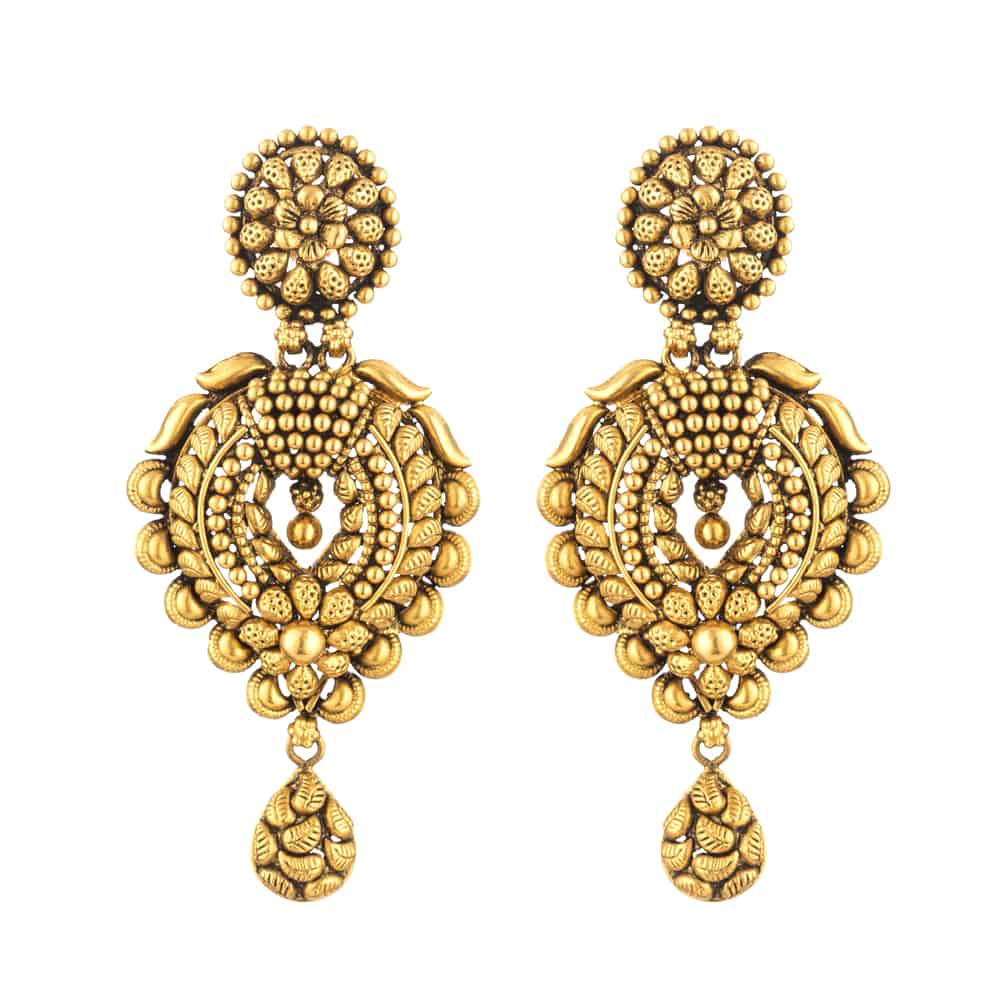 22 Carat Gold Antique Finish Earring 28719 - 22 Carat Gold Antique Finish Earring