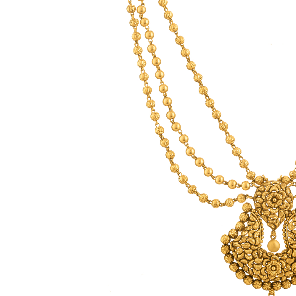 Three layered Antique finish Rani Haar Necklace in 22ct Gold