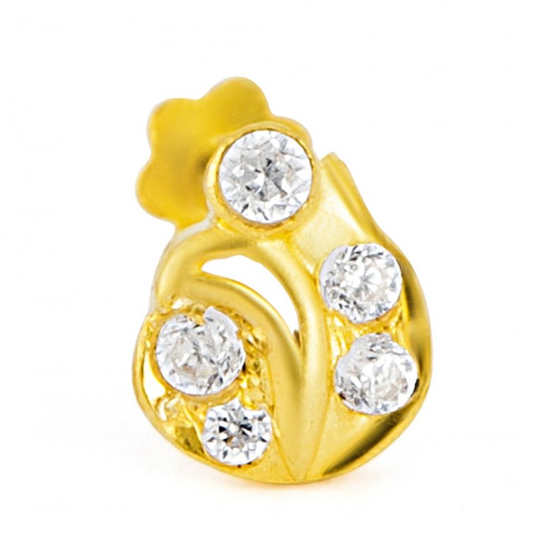 18ct Gold | CZ Stone Nose Stud | 5.9mm Thick